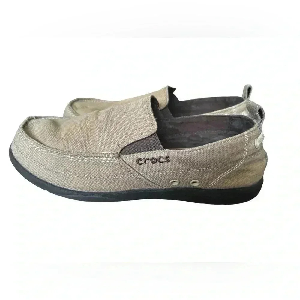 Crocs Men's Walu Slip On Loafer Casual Walking Shoes Khaki Espresso Size 10